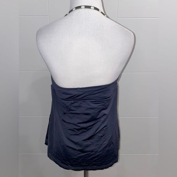 Charcoal gray tankini top. Halter top with olive green and white polka dots - Picture 4 of 8